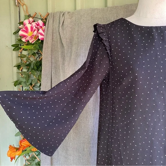 F&F Shift Black Dress Size 8 Polka Dot Long-sleeve - Picture 5 of 9